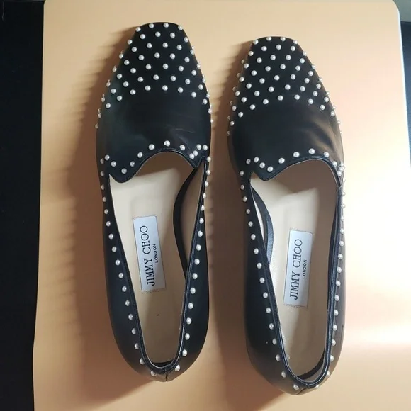 Jimmy Choo Black Studded Flats - Picture 7 of 9